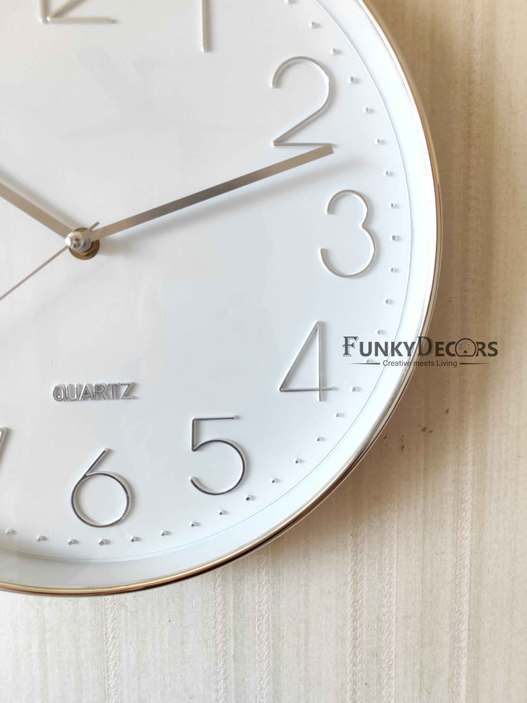 FunkyDecors White Golden Minimal Wall Clock Watch Decor For Home Office And Gifts 30 Cm Tall