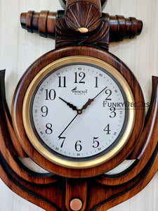 Funkytradition Wooden Style Anchor Wall Clock Watch Décor For Home Office Decor And Gifts 60 Cm Tall