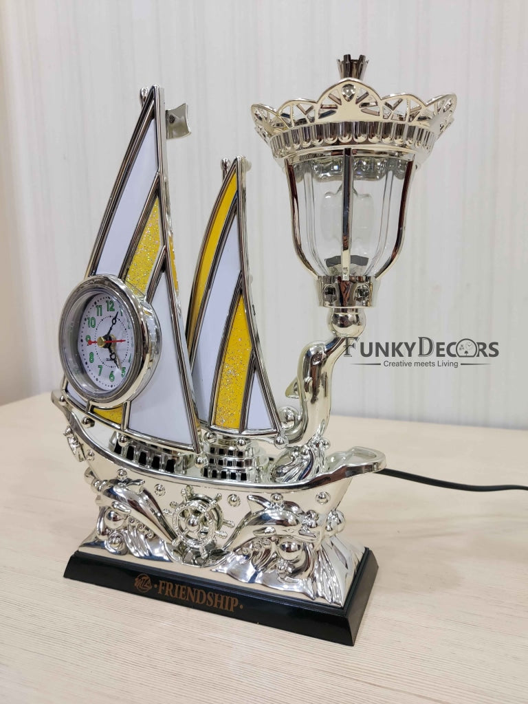 Funkytradition Yellow Flag Vintage Pirates Ship Table Lamp With Alarm Clock For Christmas