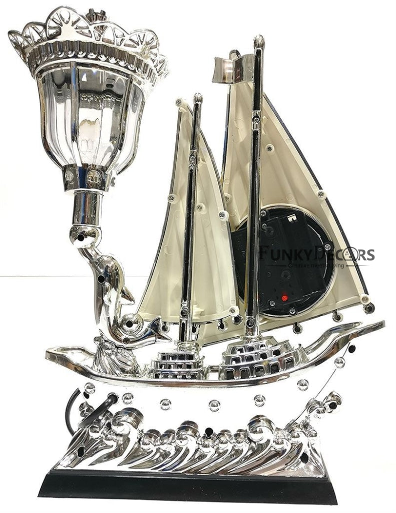 FunkyTradition Yellow Silver Flag Vintage Pirates Ship Table Lamp with Alarm Clock for Christmas, Anniversary, Birthday Gift, Home and Office Decor
