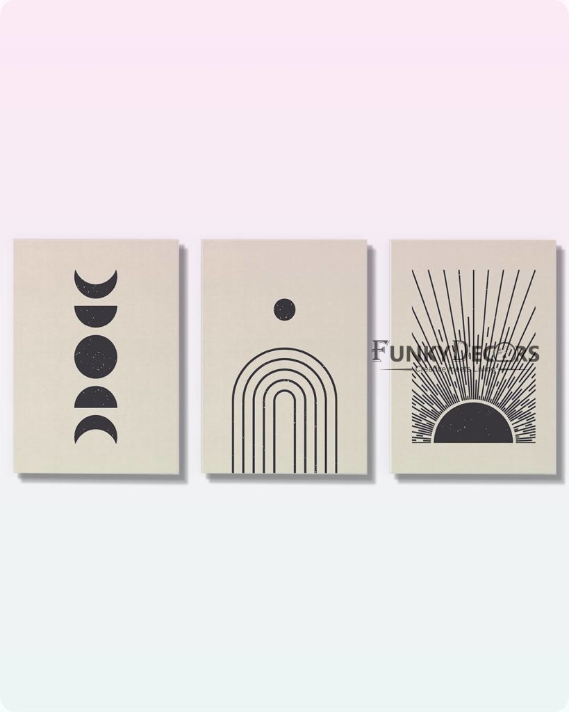 Geometric Moon 3 Panels Art Frame For Wall Decor- Funkydecors Posters Prints & Visual Artwork