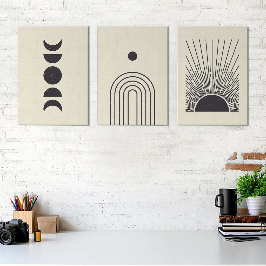 Geometric Moon 3 Panels Art Frame For Wall Decor- Funkydecors Xs / Canvas Posters Prints & Visual