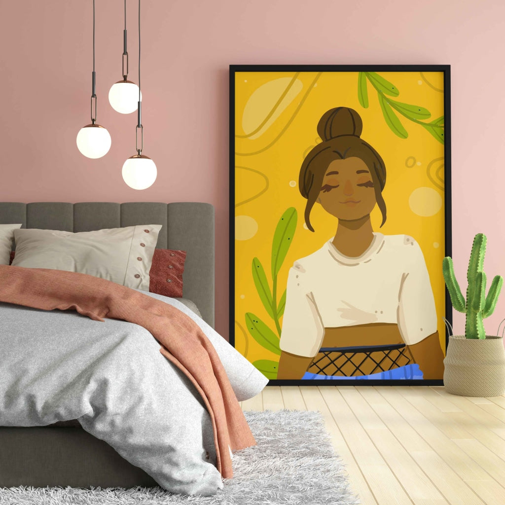 Girl With High Bun Portrait Art Frame For Wall Decor- Funkydecors Xs / Black Posters Prints &amp; Visual