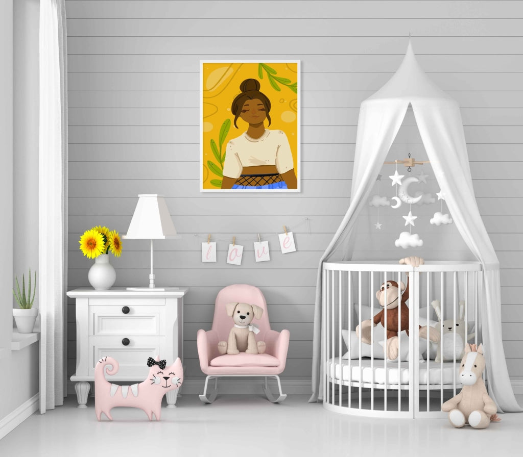 Girl With High Bun Portrait Art Frame For Wall Decor- Funkydecors Xs / White Posters Prints &amp; Visual
