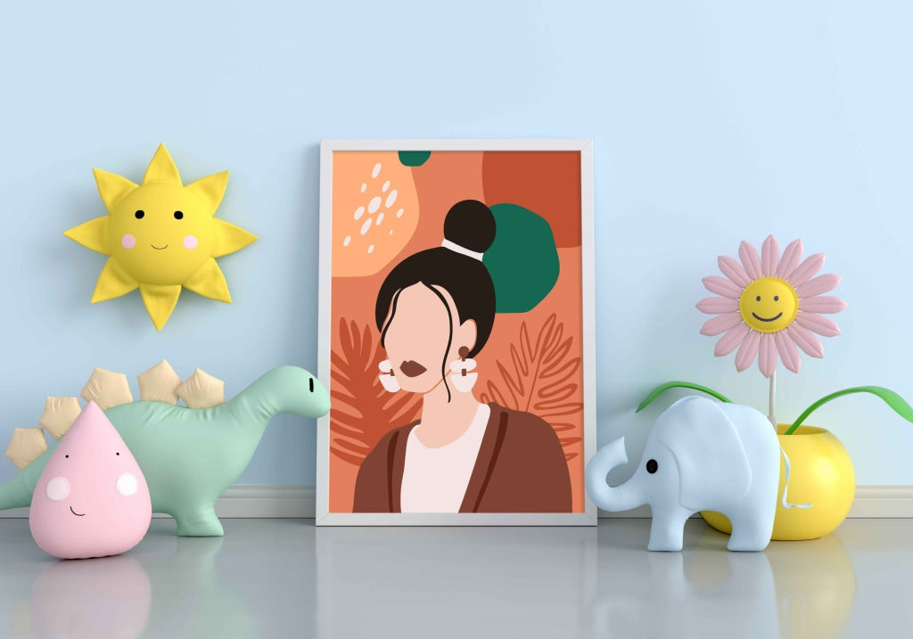Girl With High Bun Portrait Art Frame For Wall Decor- Funkydecors Xs / White Posters Prints & Visual