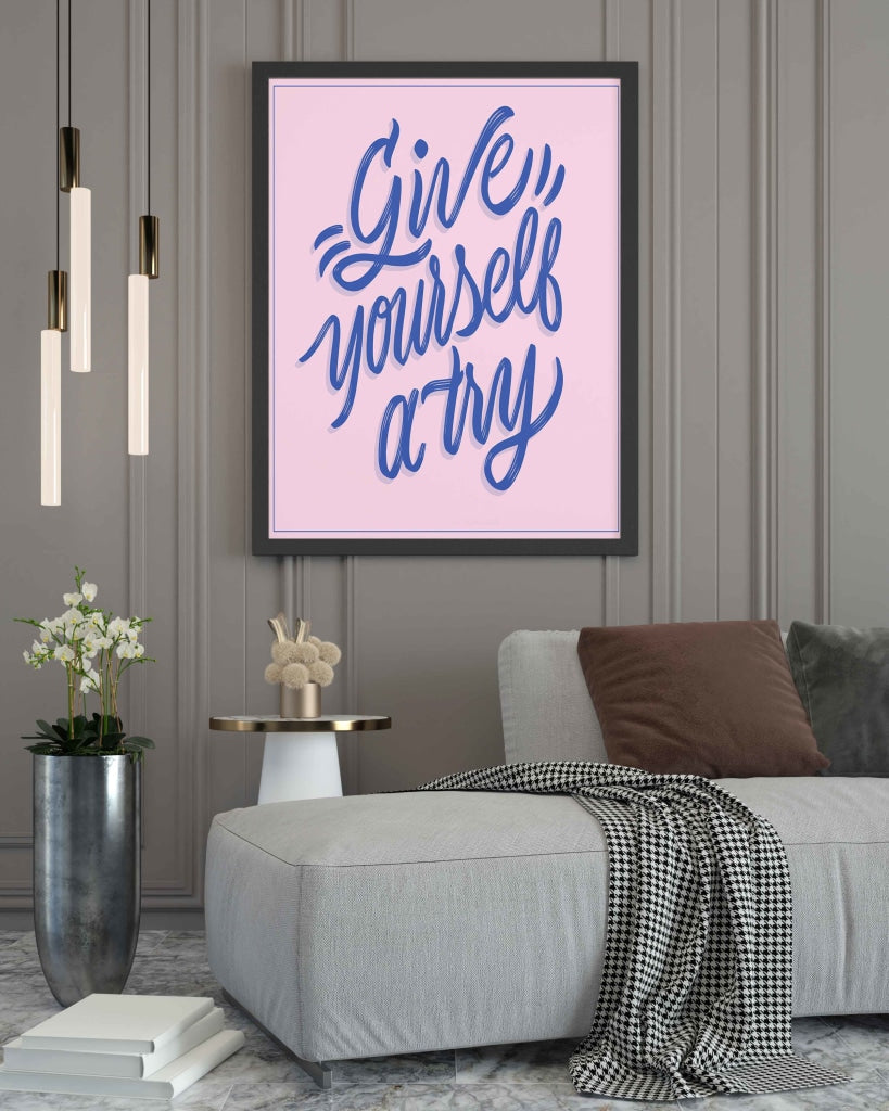 Give Yourself A Try - Motivation Quotes Art Frame For Wall Decor- Funkydecors Xs / Black Posters