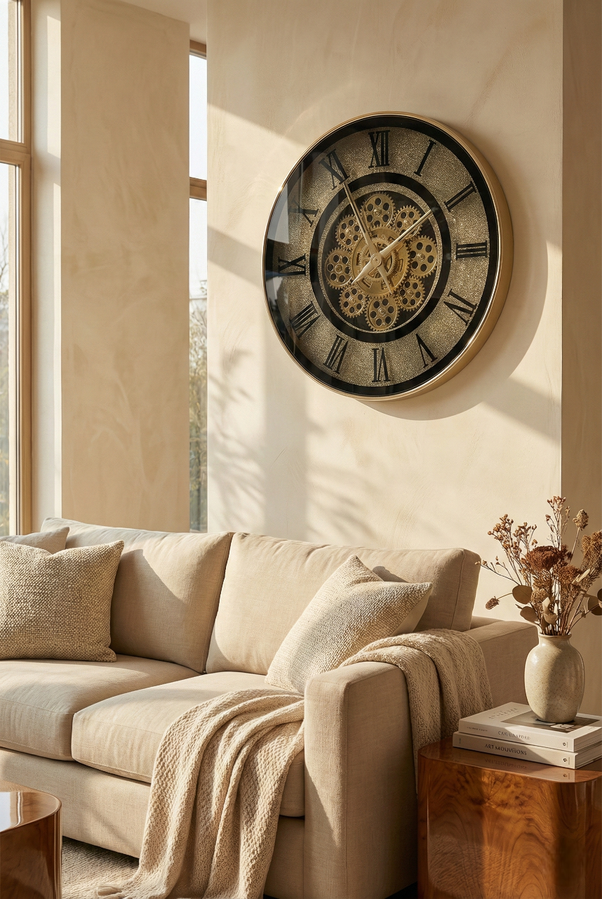 gold black wall clock Roman numerals