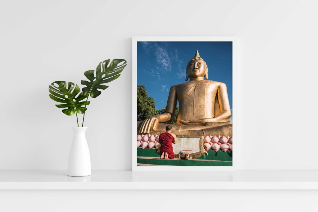 Golden Buddha - Spiritual Art Frame For Wall Decor- Funkydecors Xs / White Posters Prints & Visual