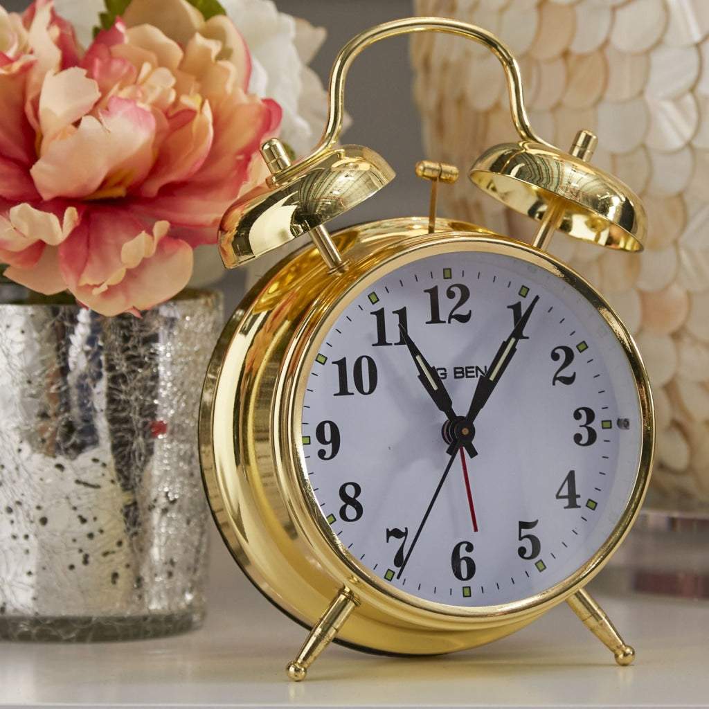 Golden Retro Style Alarm Kids Room Table Clock For Home And Office Decor-Funkydecors Clocks