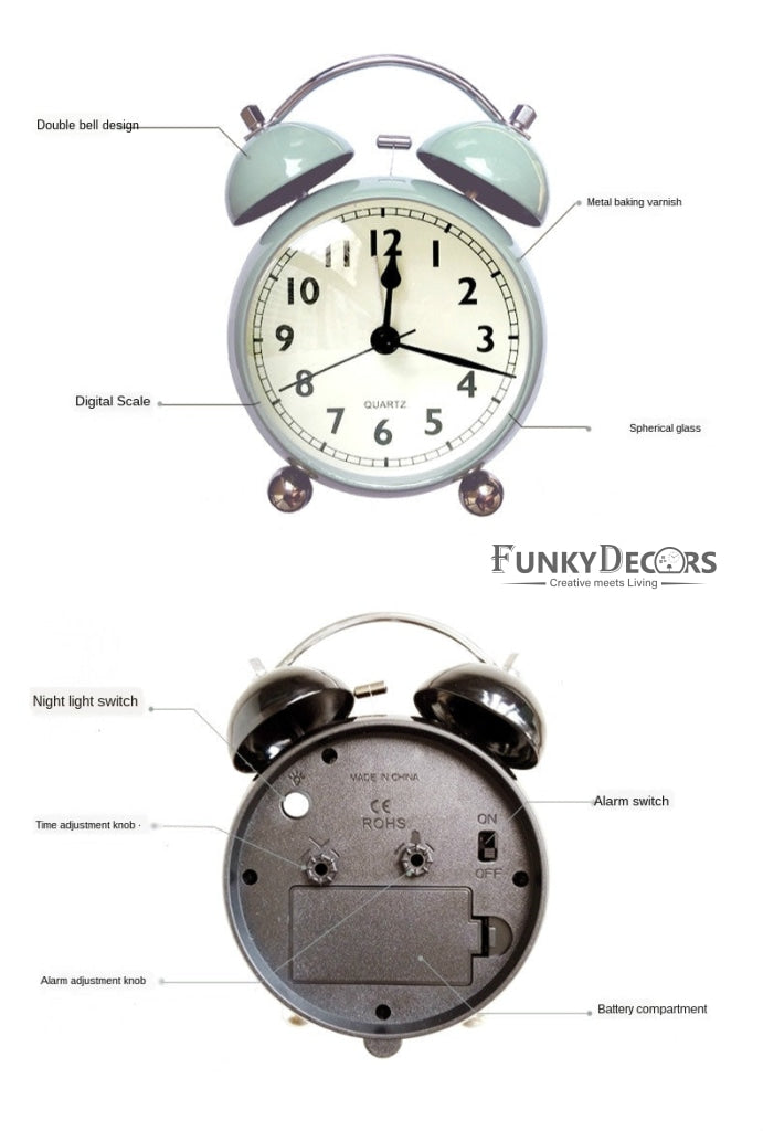 Grey Royal Retro Style Alarm Kids Room Table Clock-Funkydecors Clocks