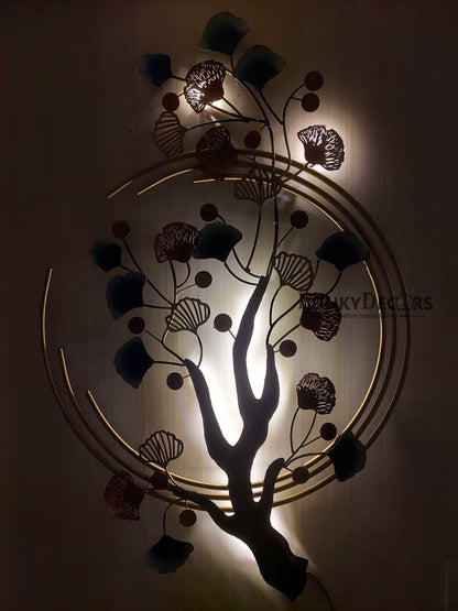 Half Moon Tree Metal Wall Art With Led Light- Funkydecors