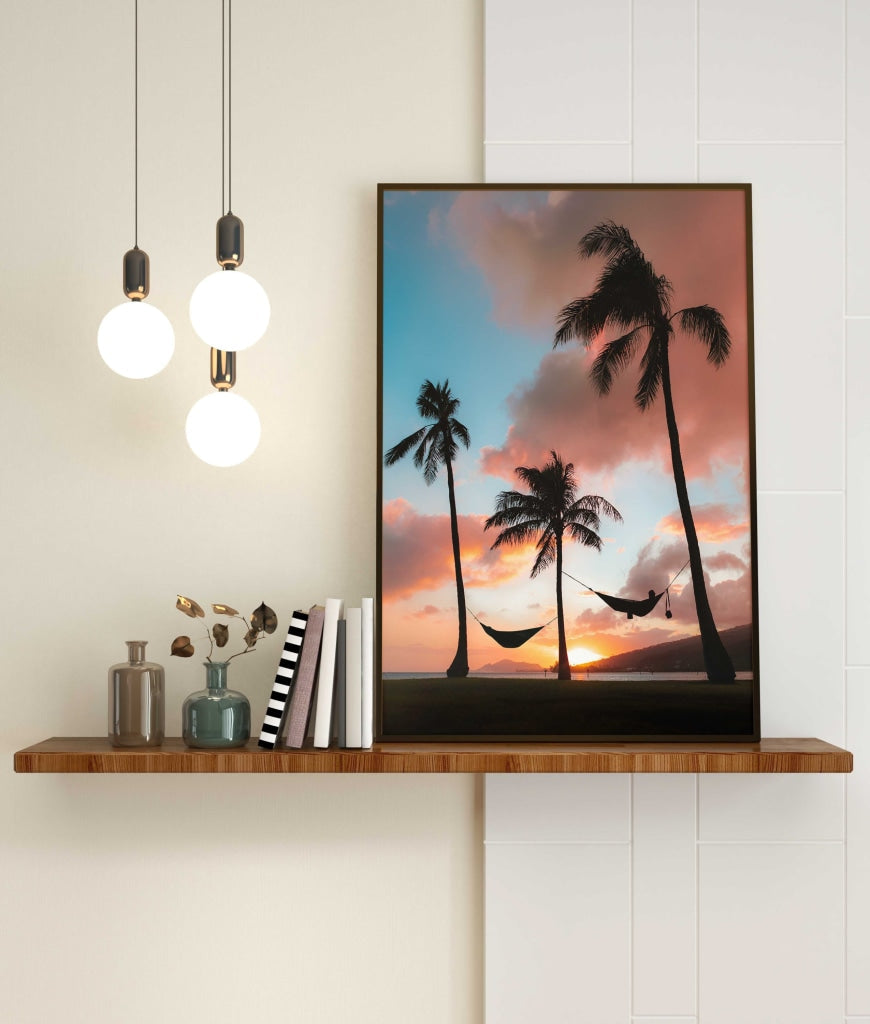 Hammock In Sunset - Nature Art Frame For Wall Decor- Funkydecors Xs / Black Posters Prints &amp; Visual