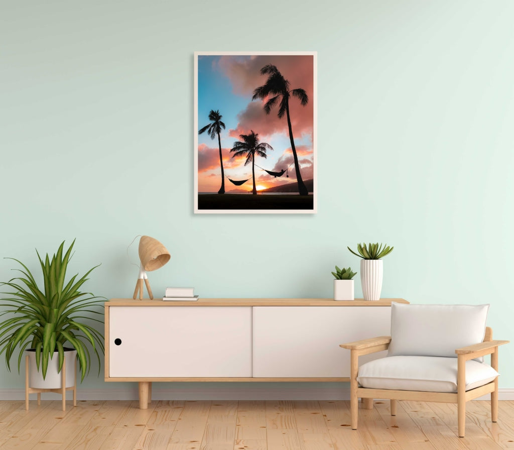 Hammock In Sunset - Nature Art Frame For Wall Decor- Funkydecors Xs / White Posters Prints &amp; Visual