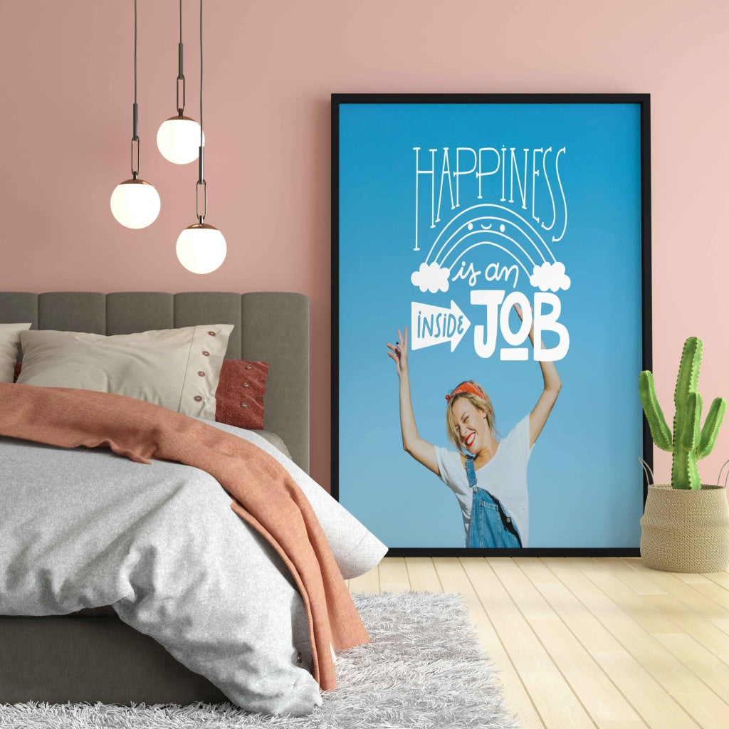 Happiness Is An Inside Job - Motivation Quotes Art Frame For Wall Decor- Funkydecors Xs / Black