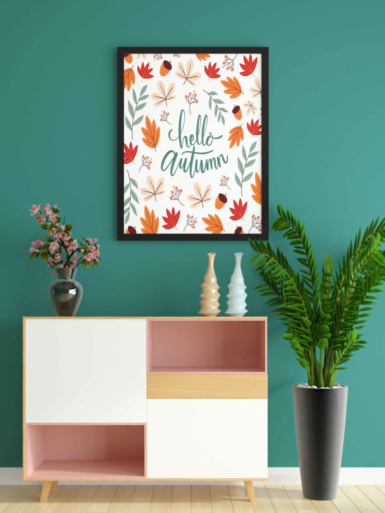 Hello Autumn - Motivation Quotes Art Frame For Wall Decor- Funkydecors Xs / Black Posters Prints &