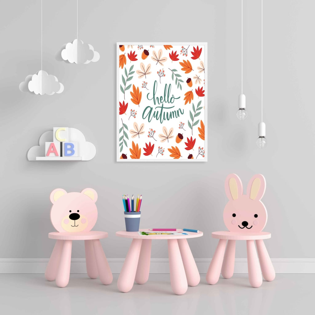 Hello Autumn - Motivation Quotes Art Frame For Wall Decor- Funkydecors Xs / White Posters Prints &amp;