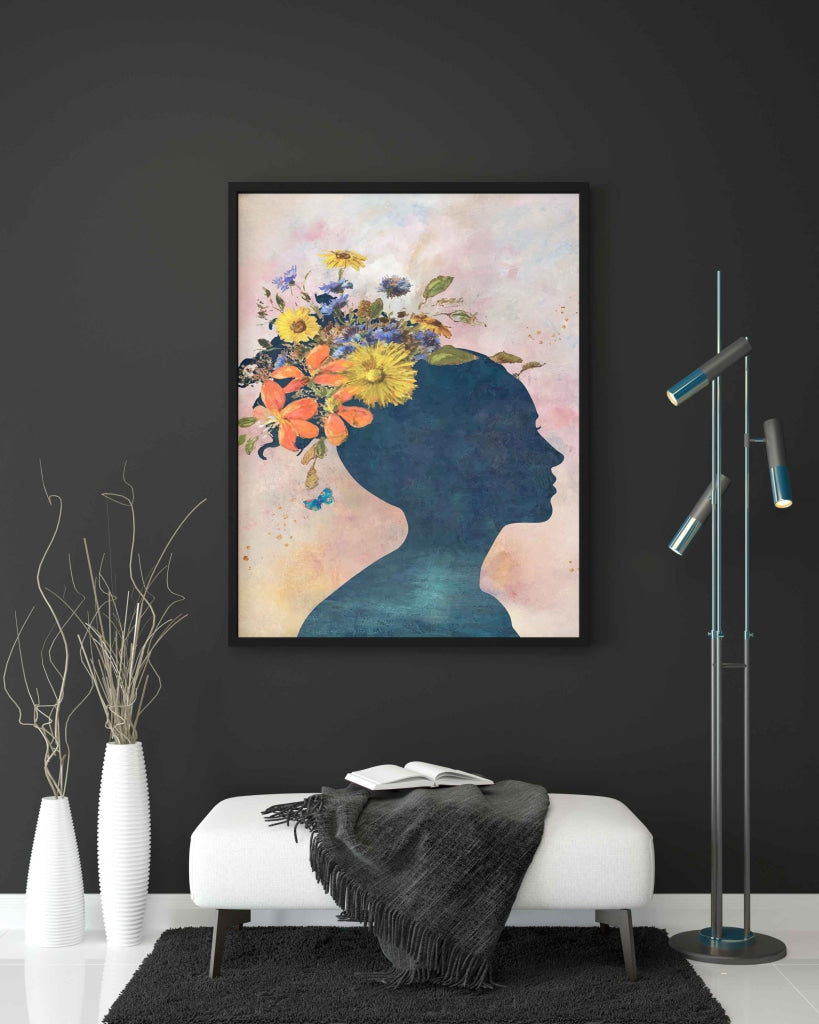 Her Floral Headgear - Portrait Art Frame For Wall Decor- Funkydecors Xs / Black Posters Prints &