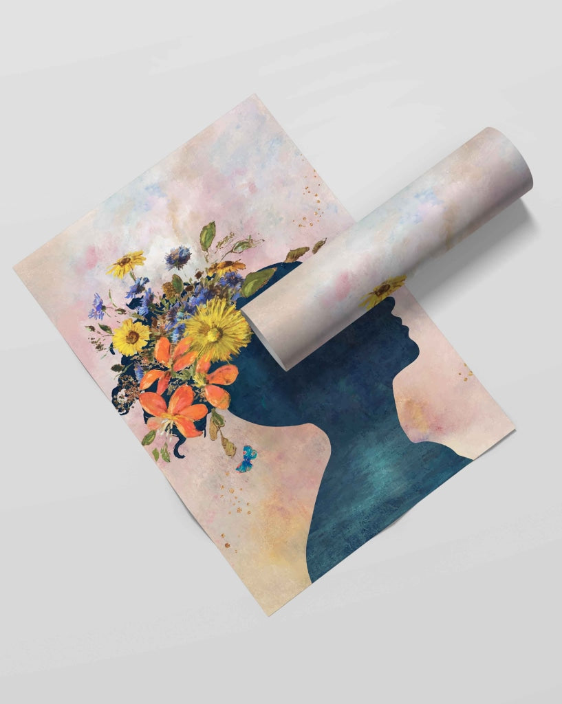 Her Floral Headgear - Portrait Art Frame For Wall Decor- Funkydecors Xs / Roll Posters Prints &