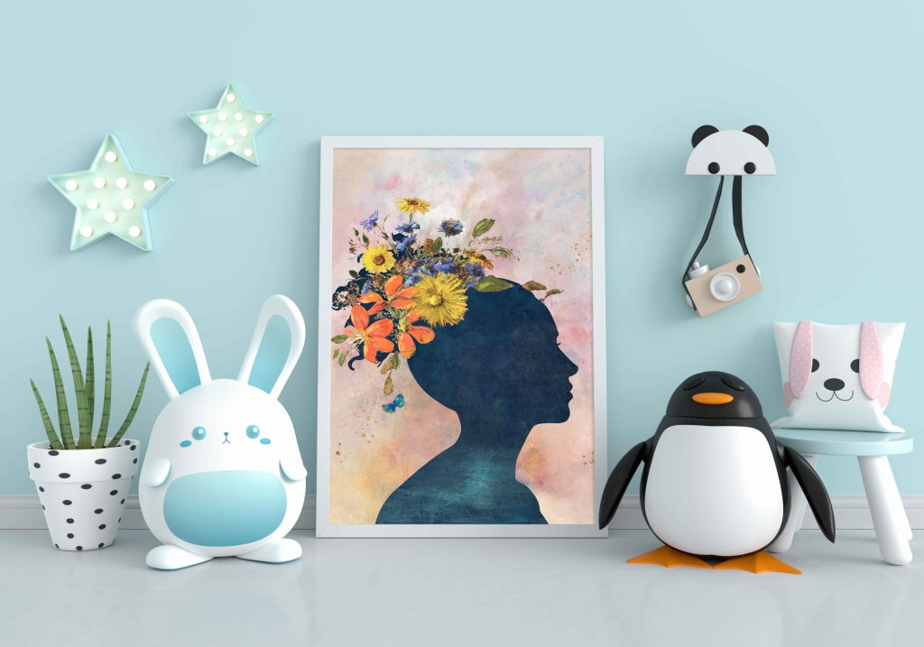 Her Floral Headgear - Portrait Art Frame For Wall Decor- Funkydecors Xs / White Posters Prints &