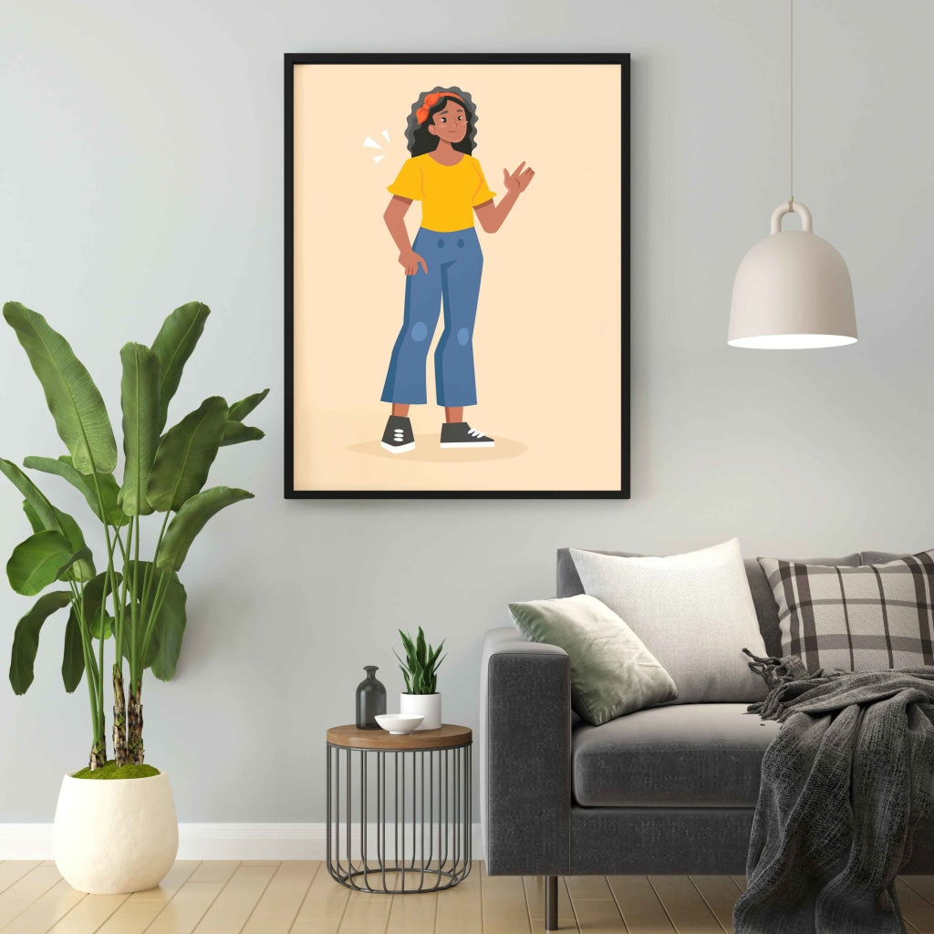 Hey Little Girl Portrait Art Frame For Wall Decor- Funkydecors Xs / Black Posters Prints & Visual
