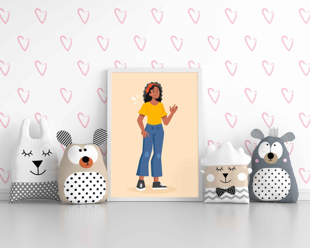 Hey Little Girl Portrait Art Frame For Wall Decor- Funkydecors Xs / White Posters Prints &amp; Visual
