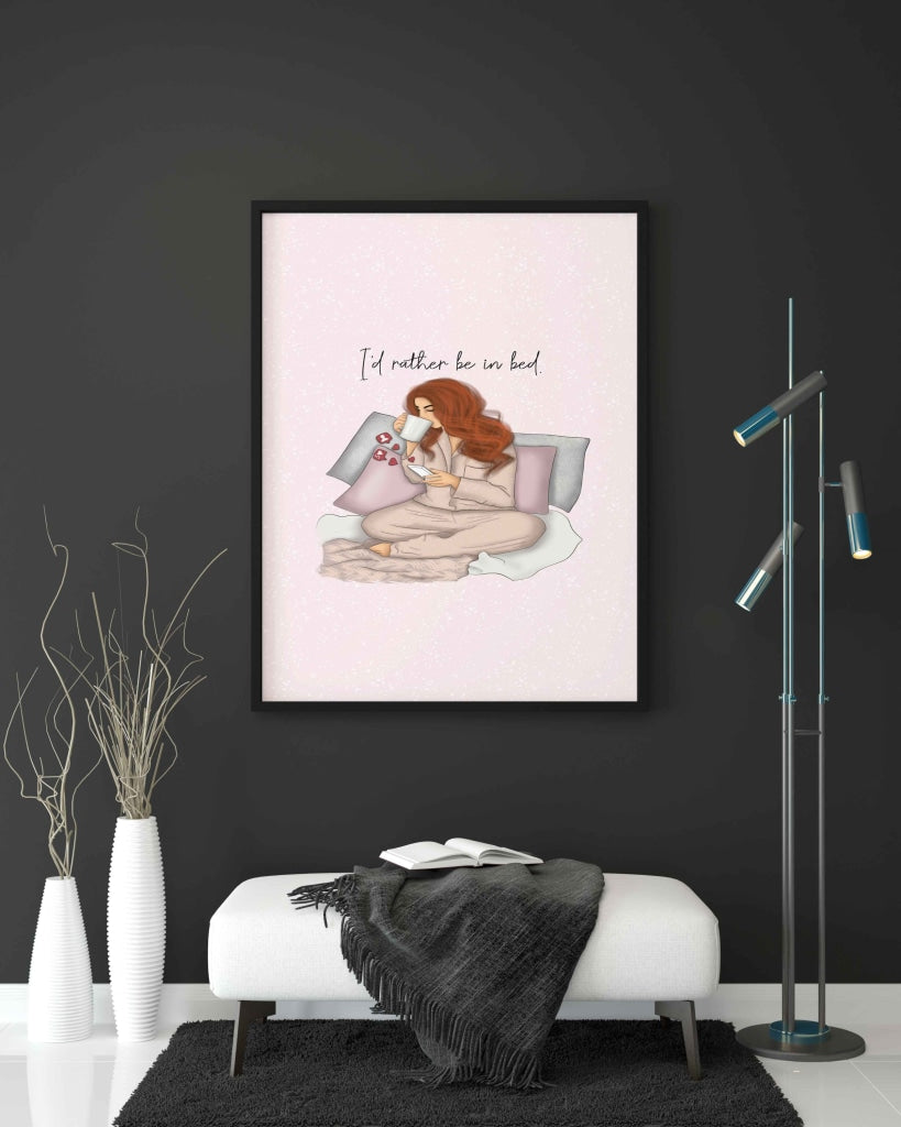 Id Rather Be In Bed - Funky Quotes Art Frame For Wall Decor- Funkydecors Xs / Black Posters Prints &amp;