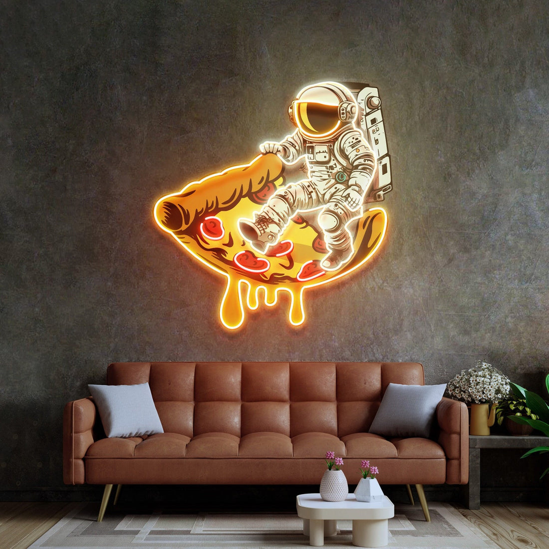 Astronaut On Pizza Neon Sign - Astronaut Wall Art | Custom Business Logo LED Light |  Coffee Shop Decor | FunkyDecors