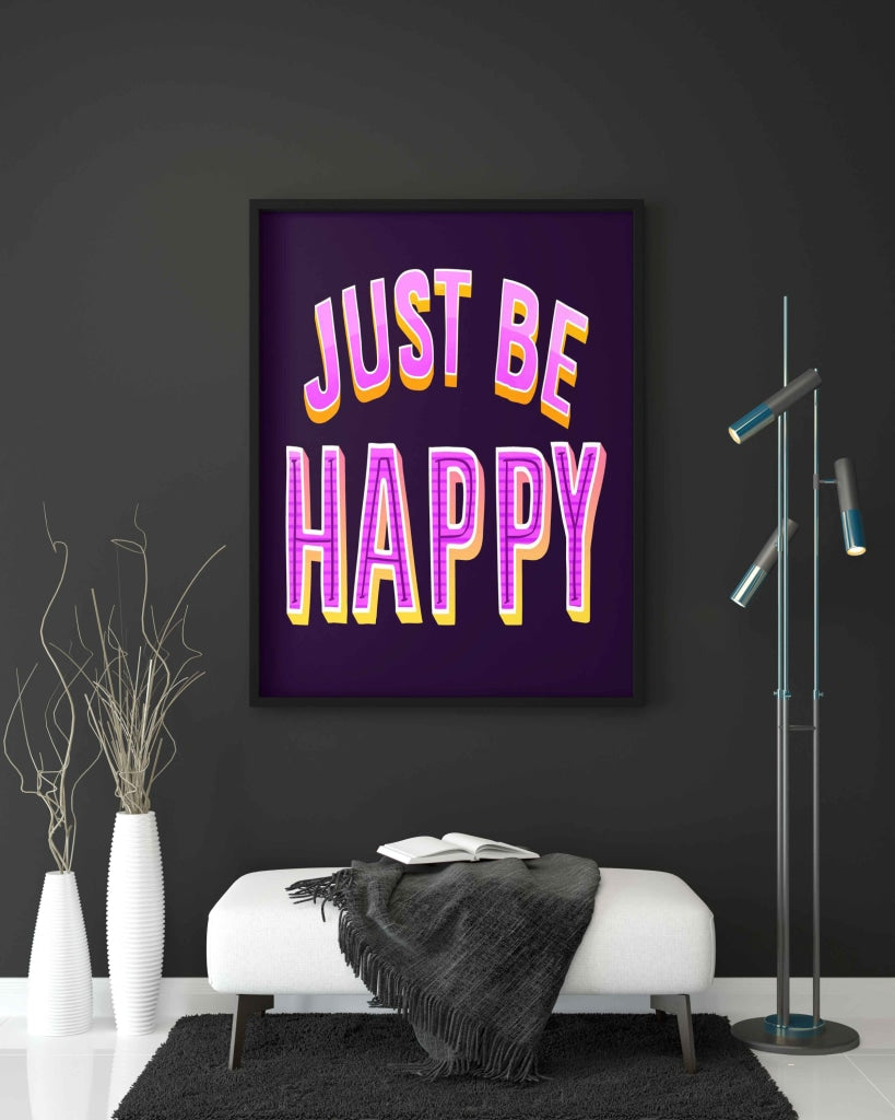 Just Be Happy - Motivation Quotes Art Frame For Wall Decor- Funkydecors Xs / Black Posters Prints &amp;