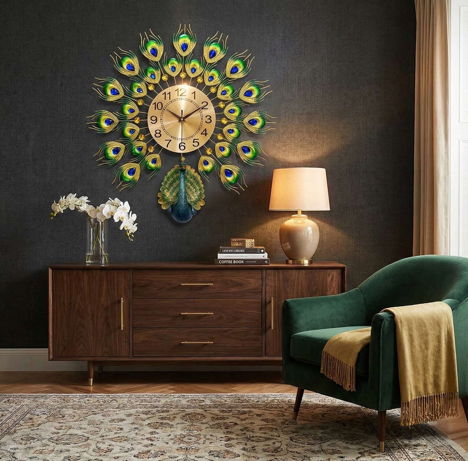 FunkyDecors Royal Peacock Metal Wall Clock - 3D Luxury Wall Art &amp; Home Decor (55x55 cm)