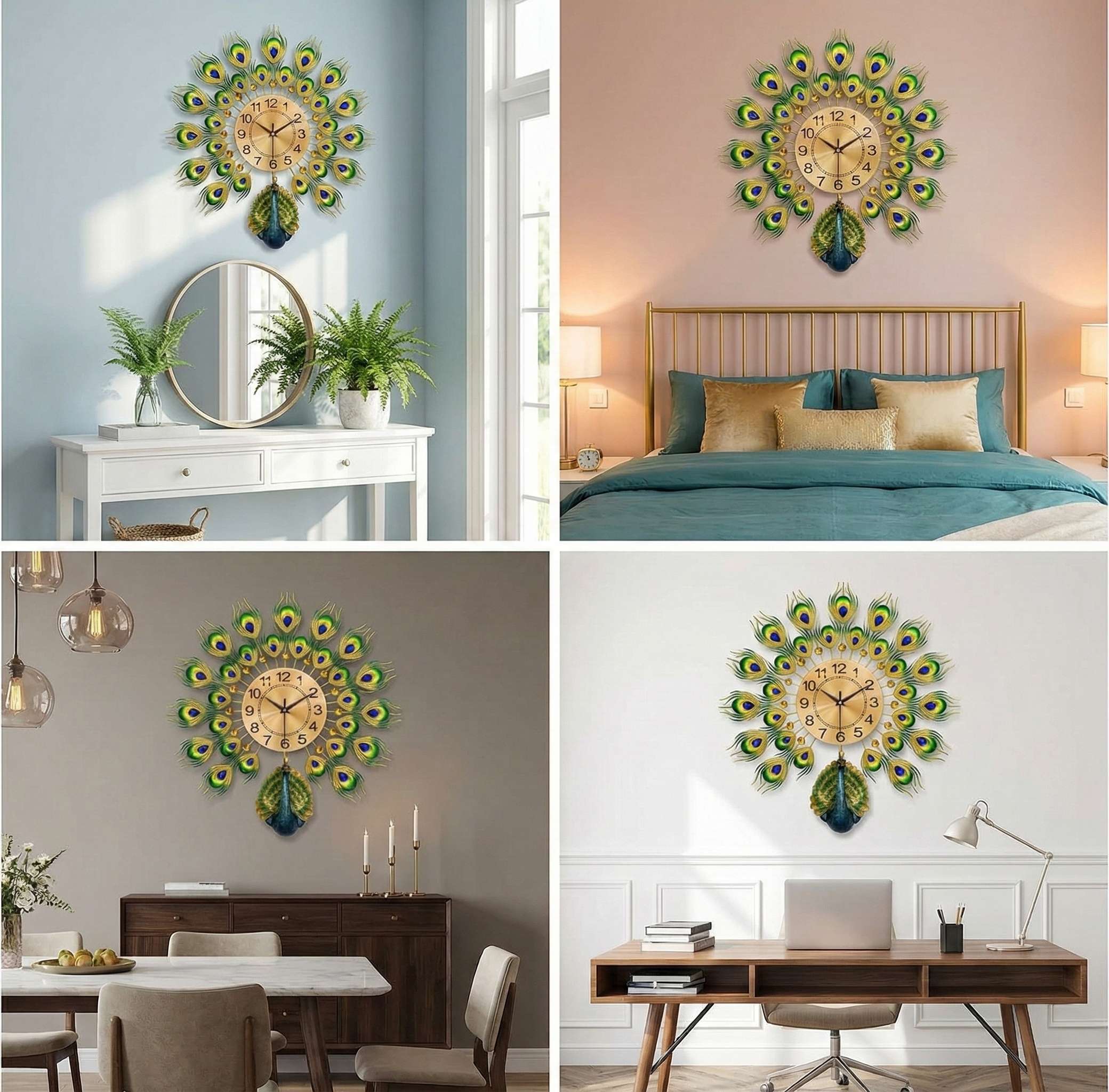 FunkyDecors Royal Peacock Metal Wall Clock - 3D Luxury Wall Art &amp; Home Decor (55x55 cm)