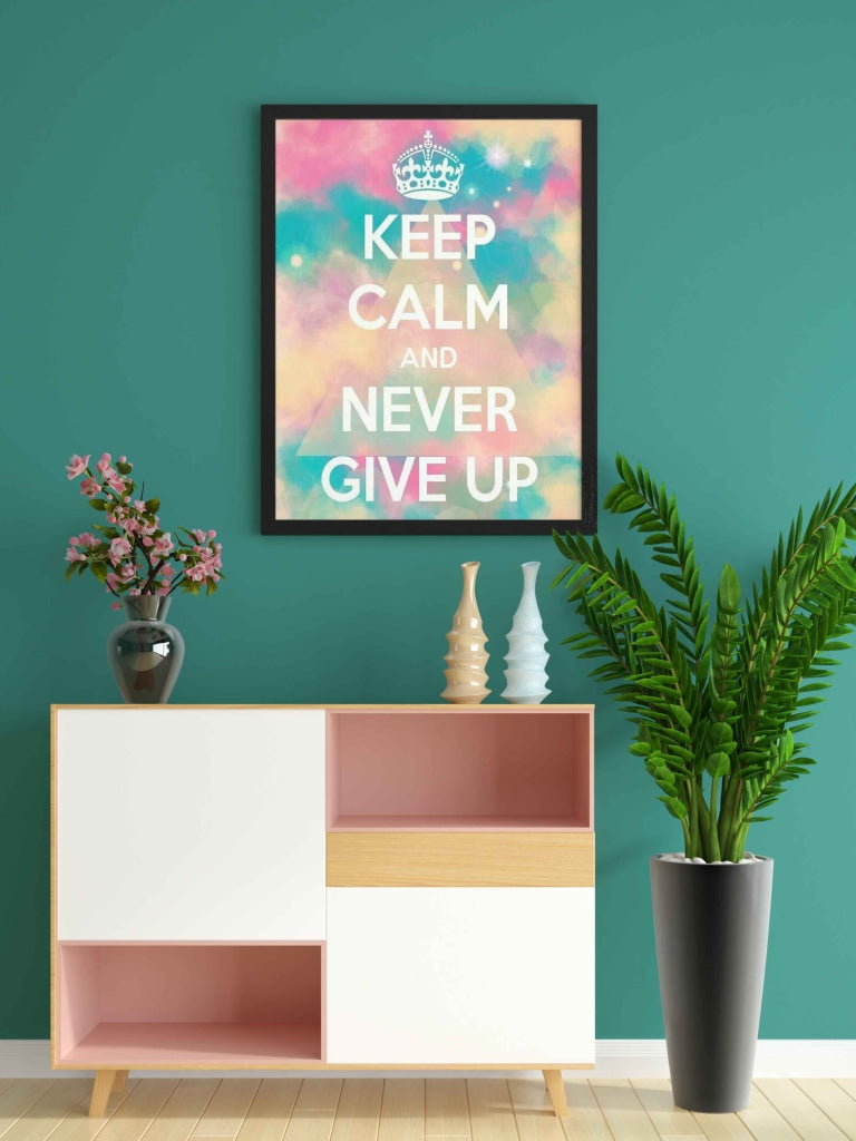 Keep Calm And Never Give Up - Motivational Quotes Art Frame For Wall Decor- Funkydecors Xs / Black