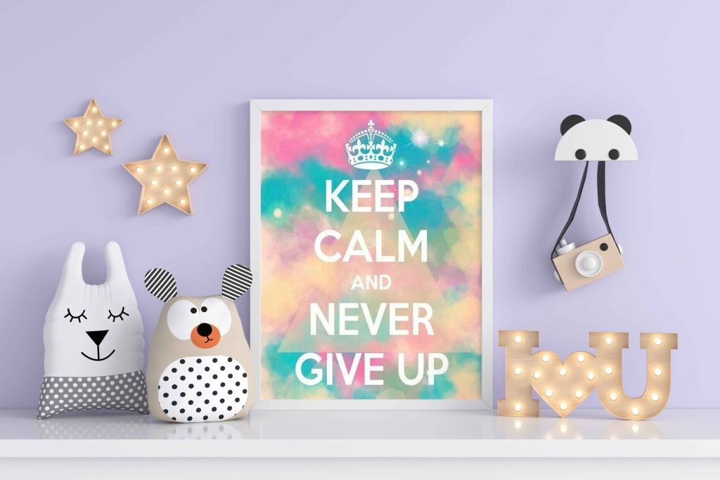 Keep Calm And Never Give Up - Motivational Quotes Art Frame For Wall Decor- Funkydecors Xs / White