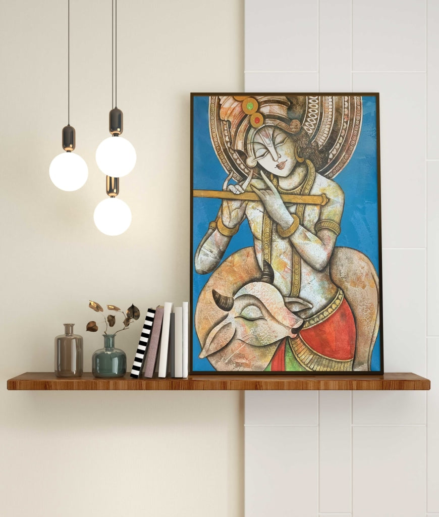 Krishna - Spiritual Art Frame For Wall Decor- Funkydecors Xs / Black Posters Prints &amp; Visual Artwork