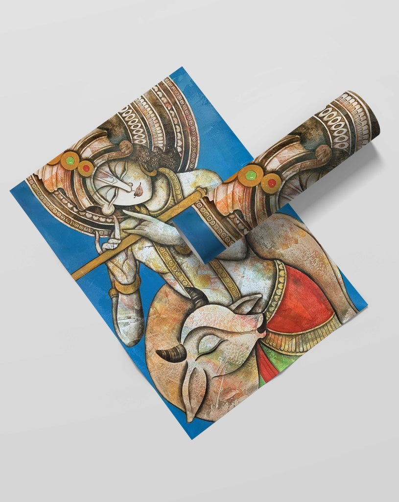 Krishna - Spiritual Art Frame For Wall Decor- Funkydecors Xs / Roll Posters Prints &amp; Visual Artwork
