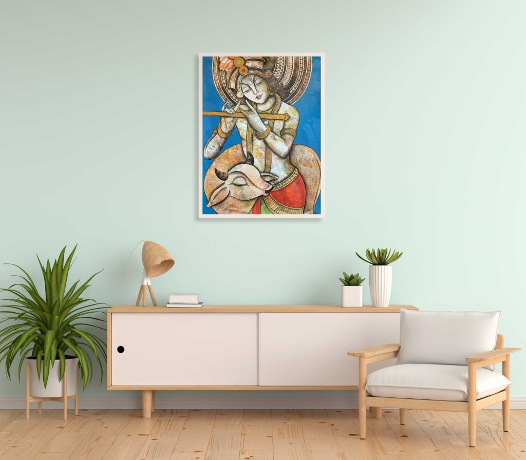Krishna - Spiritual Art Frame For Wall Decor- Funkydecors Xs / White Posters Prints &amp; Visual Artwork