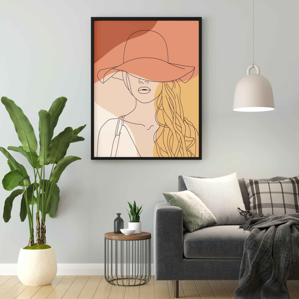 Lady In Hat Line Art Frame For Wall Decor- Funkydecors Xs / Black Posters Prints &amp; Visual Artwork