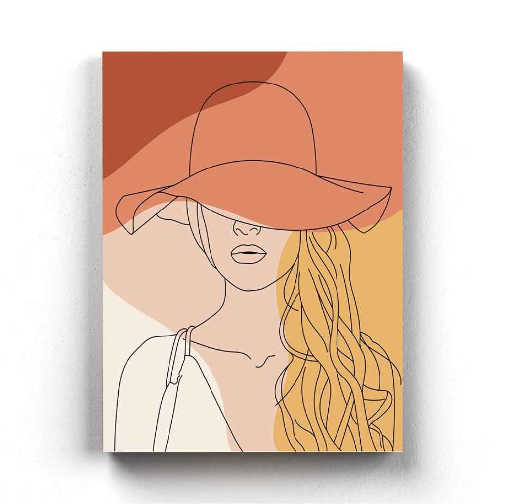 Lady In Hat Line Art Frame For Wall Decor- Funkydecors Xs / Canvas Posters Prints &amp; Visual Artwork
