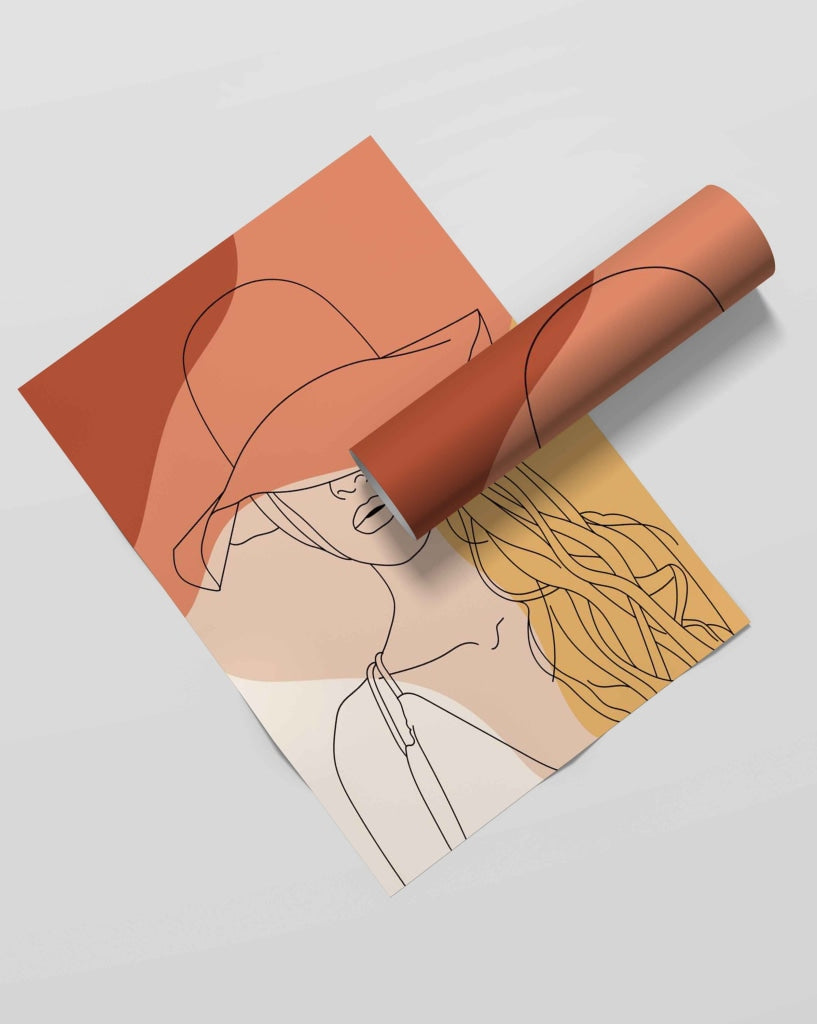 Lady In Hat Line Art Frame For Wall Decor- Funkydecors Xs / Roll Posters Prints &amp; Visual Artwork