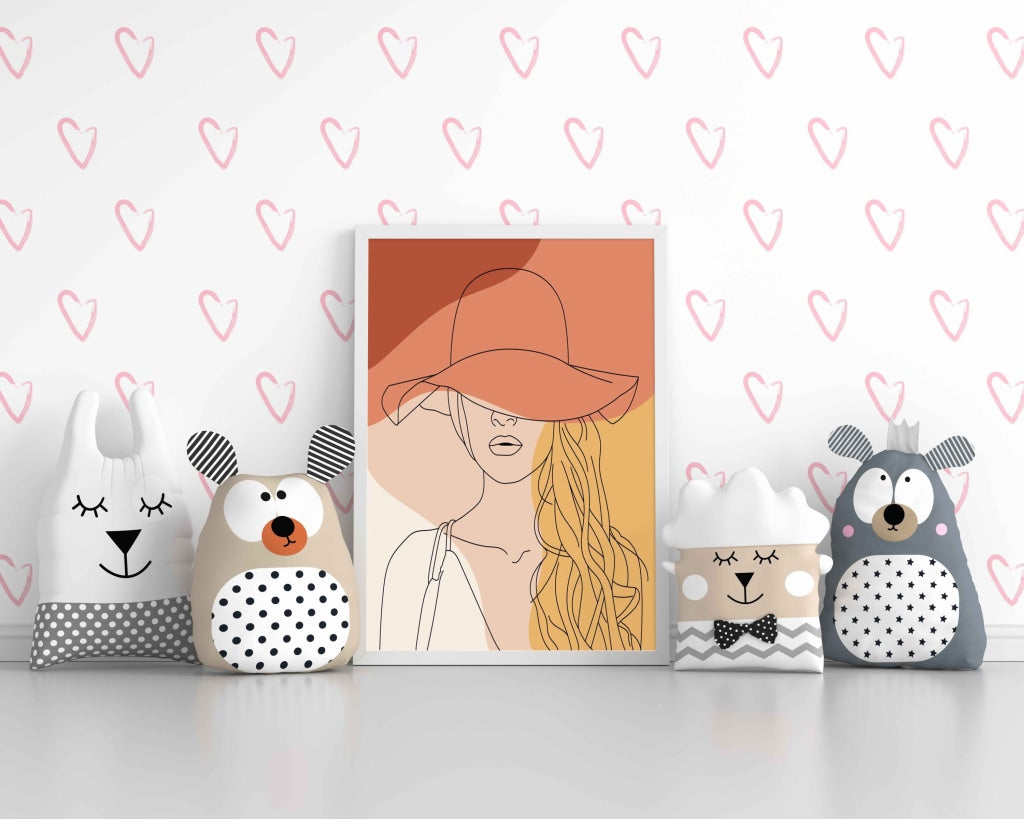 Lady In Hat Line Art Frame For Wall Decor- Funkydecors Xs / White Posters Prints &amp; Visual Artwork