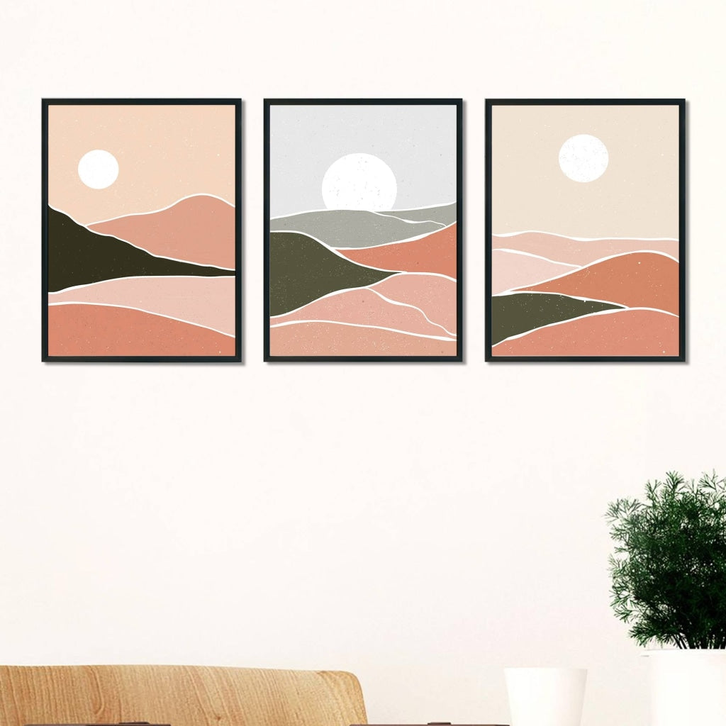Land Of Shades - Abstract 3 Panels Art Frame For Wall Decor- Funkydecors Xs / Black Posters Prints &amp;