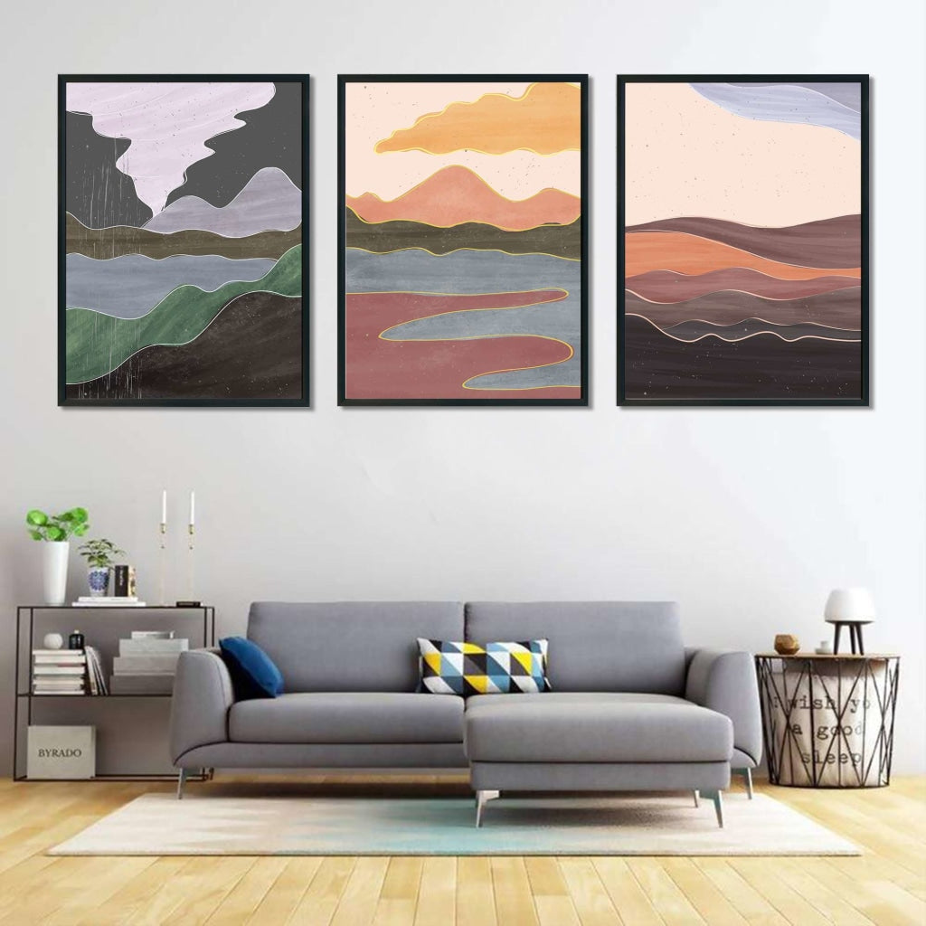 Land Of Shades - Abstract 3 Panels Art Frame For Wall Decor- Funkydecors Xs / Black Posters Prints &amp;