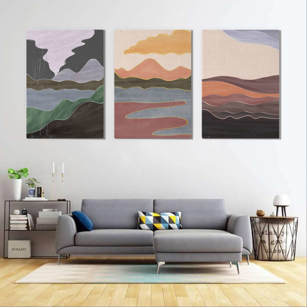 Land Of Shades - Abstract 3 Panels Art Frame For Wall Decor- Funkydecors Xs / Canvas Posters Prints