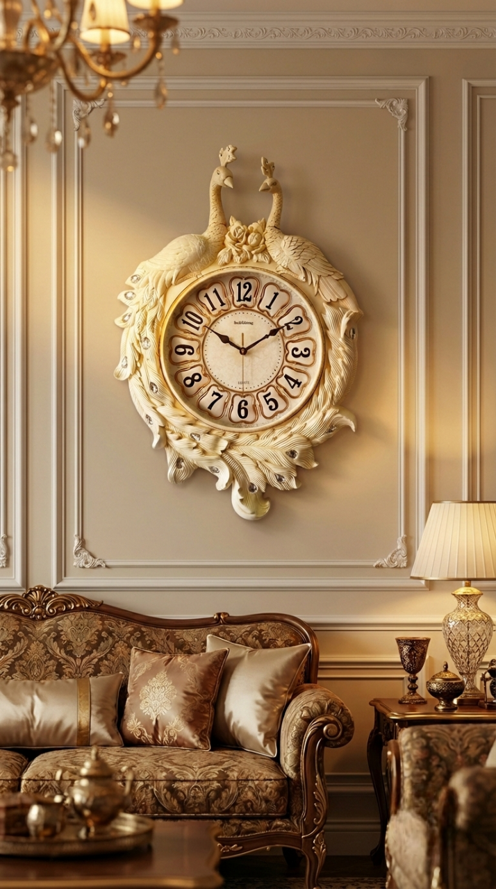 large peacock wall clock silent quartz movement living room decor