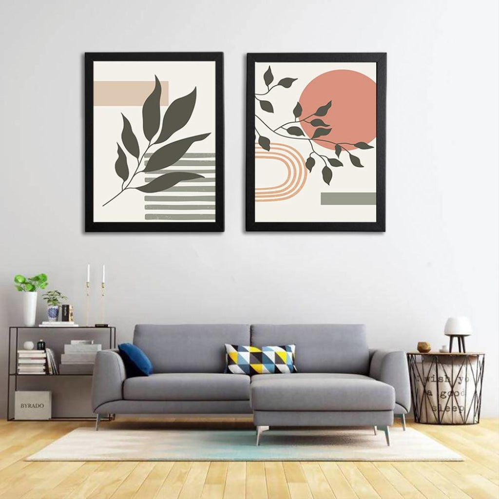 Leaf Art - Minimal 2 Panels Frame For Wall Decor- Funkydecors Xs / Black Posters Prints &amp; Visual