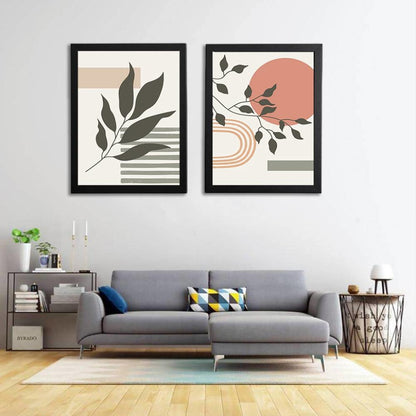 Leaf Art - Minimal 2 Panels Frame For Wall Decor- Funkydecors Xs / Black Posters Prints & Visual