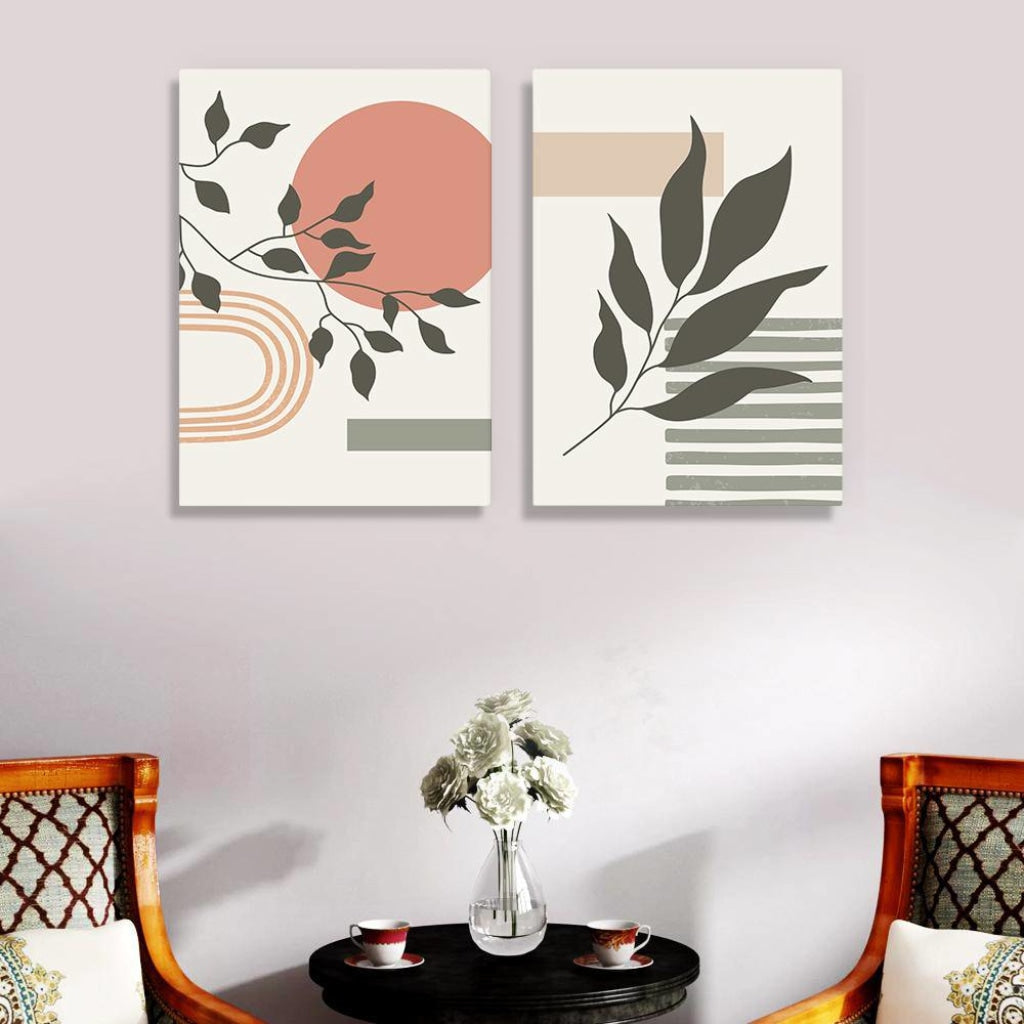 Leaf Art - Minimal 2 Panels Frame For Wall Decor- Funkydecors Xs / Canvas Posters Prints & Visual