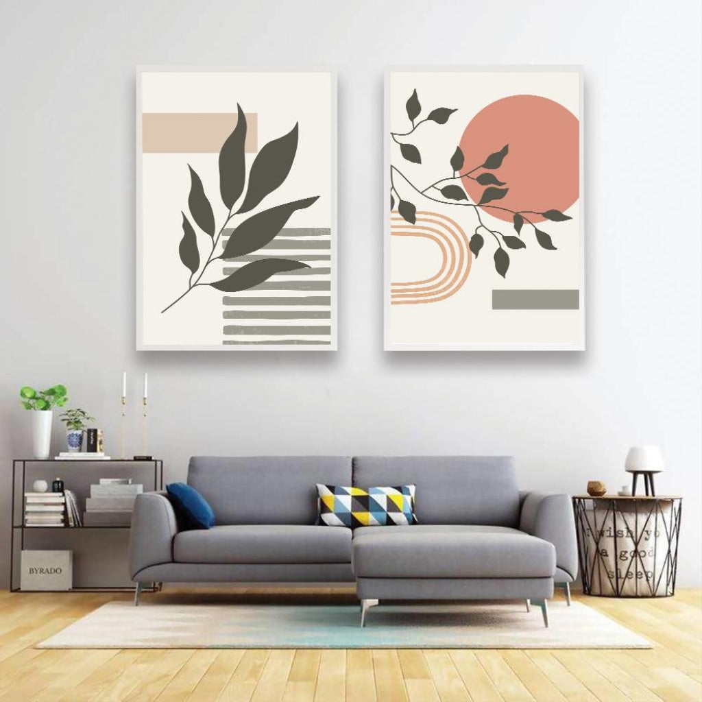 Leaf Art - Minimal 2 Panels Frame For Wall Decor- Funkydecors Xs / White Posters Prints & Visual