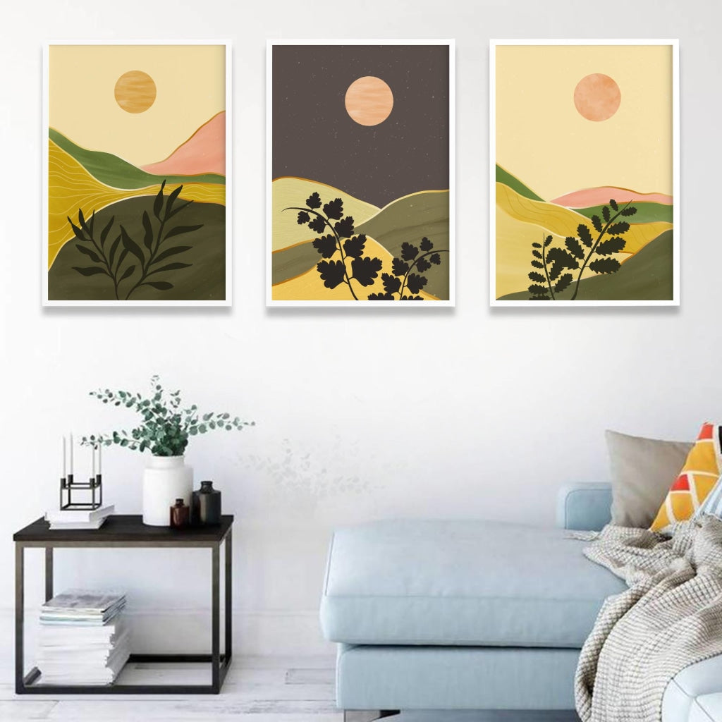 Leaf Art - Nature 3 Panels Frame For Wall Decor- Funkydecors Xs / White Posters Prints &amp; Visual