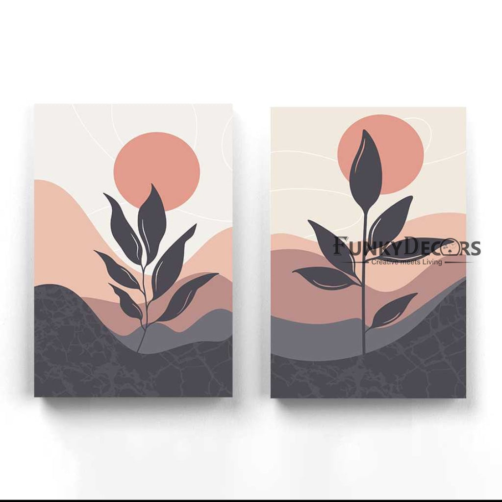 Leaf Print - Minimal 2 Panels Art Frame For Wall Decor- Funkydecors Posters Prints &amp; Visual Artwork