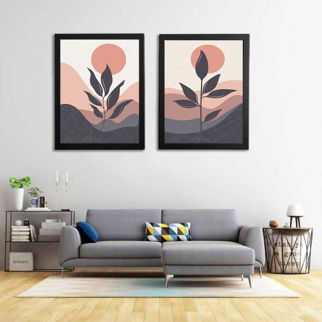 Leaf Print - Minimal 2 Panels Art Frame For Wall Decor- Funkydecors Xs / Black Posters Prints &amp;
